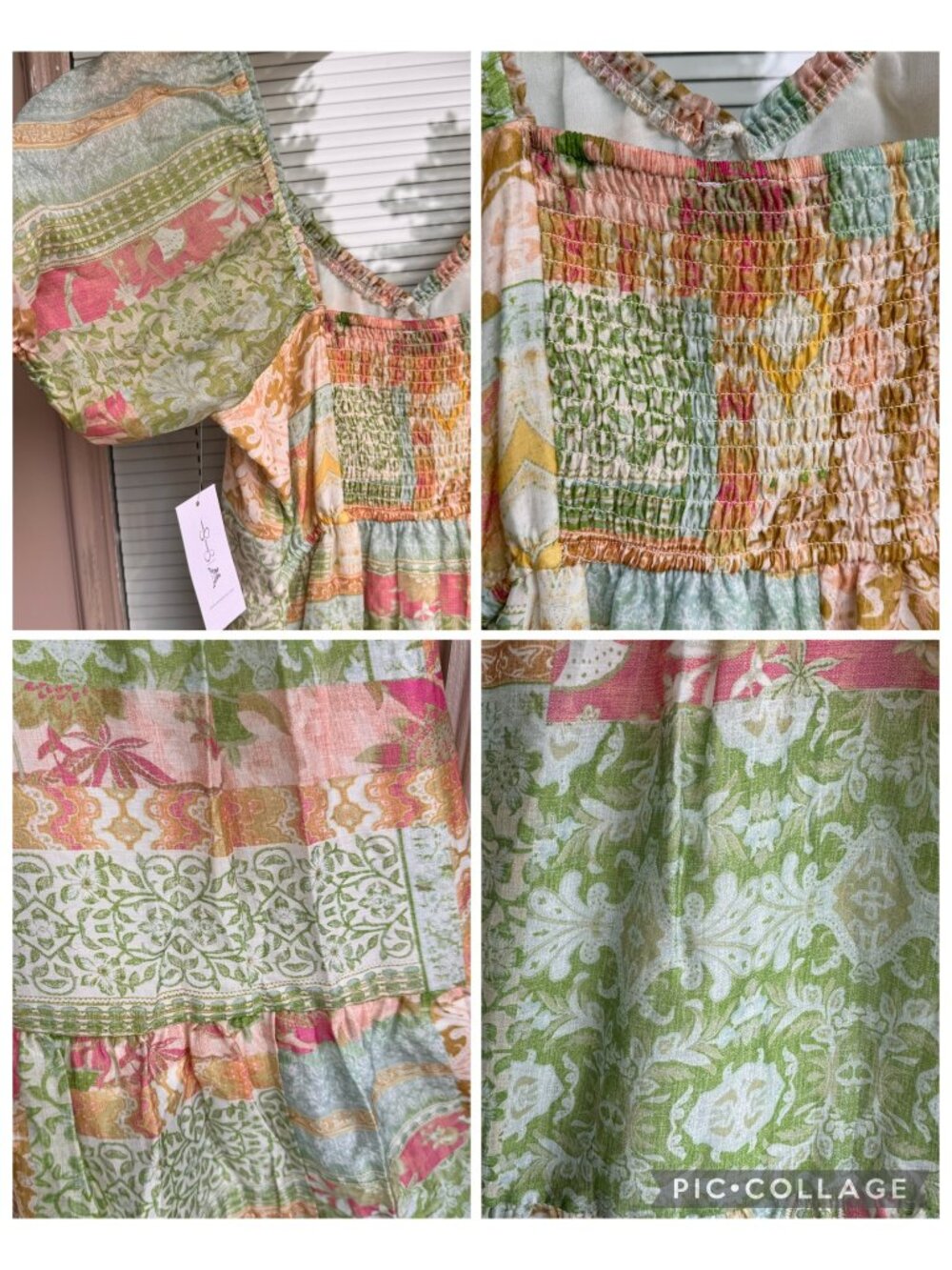 Jessica Simpson Boho Tiered Maxi Dress Sz S Misty Rose Patchwork Cottagecore New - Picture 5 of 15